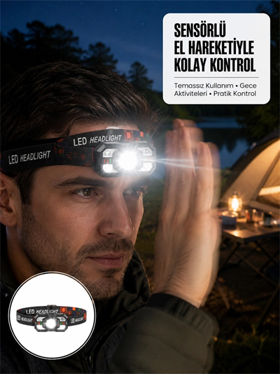 Şarj Edilebilir LED Far Hareket Sensörlü 5 Modlu Outdoor Yeni Nesil
