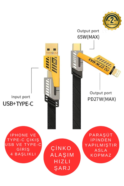 Şarj Kablosu 27W ve 65W Hızlı Şarj Type-C Iphone Hepsi İle Uyumlu Paraşüt İpinden Kopmaz Kablo