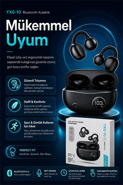 Şarj Kutulu Kulak Kancalı Bluetooth Kulaklık Mikrofonlu Müzik Ve Görüşme Uyumlu