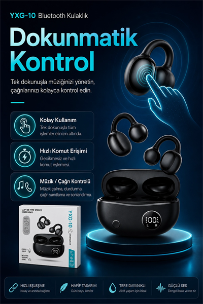 Şarj Kutulu Kulak Kancalı Bluetooth Kulaklık Mikrofonlu Müzik Ve Görüşme Uyumlu