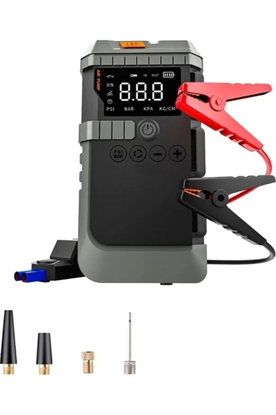 Şarjlı 12.000 Mah Taşınabilir Çanta Araç Akü Şarj Takviyeli Işıklı Hava Kompresörü Powerbankli