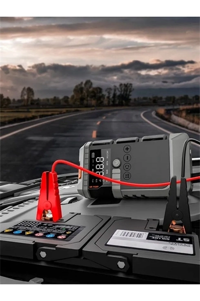 Şarjlı 12.000 Mah Taşınabilir Çanta Araç Akü Şarj Takviyeli Işıklı Hava Kompresörü Powerbankli