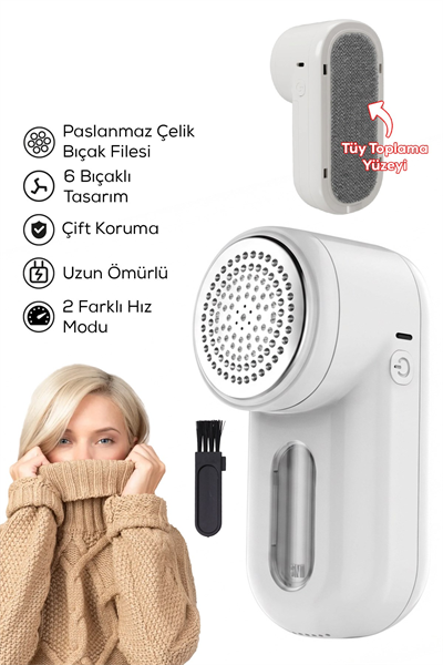 Şarjlı 2 Hızlı 6 Bıçaklı Tüy ve Tiftik Temizleme Makinesi