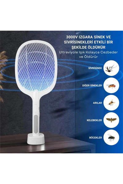 Şarjlı 300V 5 katmanlı UV ışıklı elektrikli sivrisinek ve sinek öldürücü makine - Süpermarket