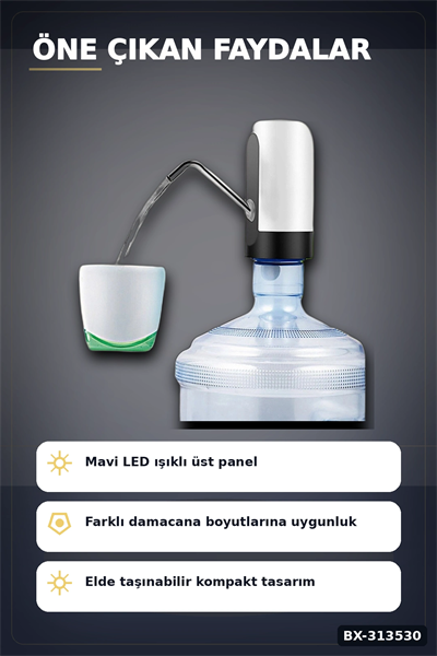 Şarjlı 304 Paslanmaz Çelik Damacana Su Pompası - Usb Şarjlı Otomatik Sebil, Mutfak İçin BX-313530