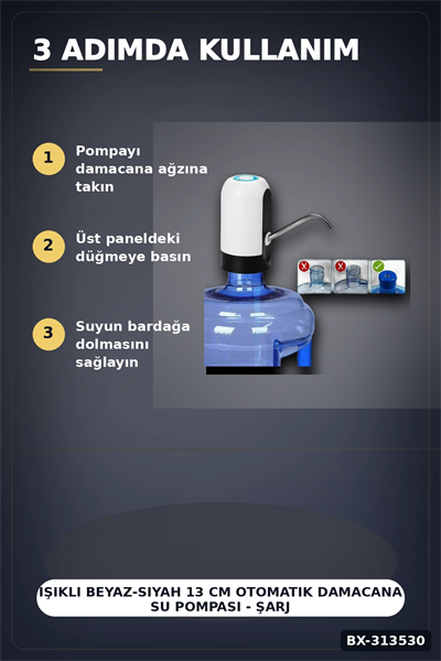 Şarjlı 304 Paslanmaz Çelik Damacana Su Pompası - Usb Şarjlı Otomatik Sebil, Mutfak İçin BX-313530