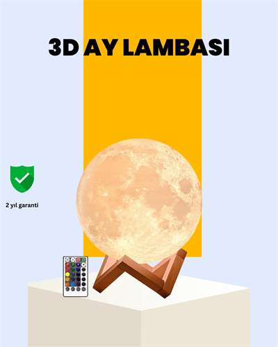 Şarjlı 3D Baskılı 16 Renk Ay Lambası  Stand