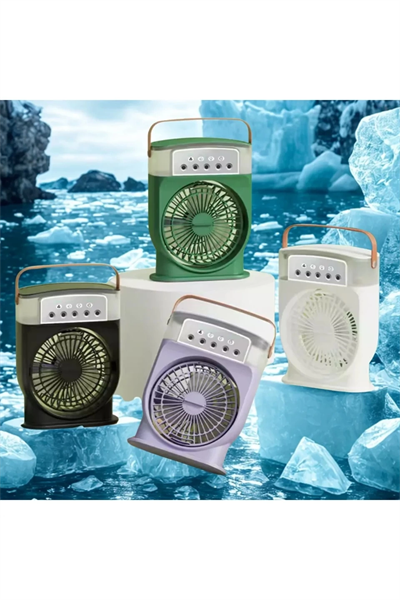 Şarjlı 600 Ml Su Hazneli Taşınabilir Masaüstü Vanilatör  Güçlü Fan Ve 2000 Mah Pil Yeşil