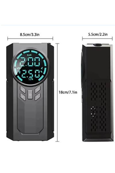 Şarjlı 8.000 Mah Taşınabilir Çanta Araç Akü Şarj Takviyeli Işıklı Hava Kompresörü Powerbankli