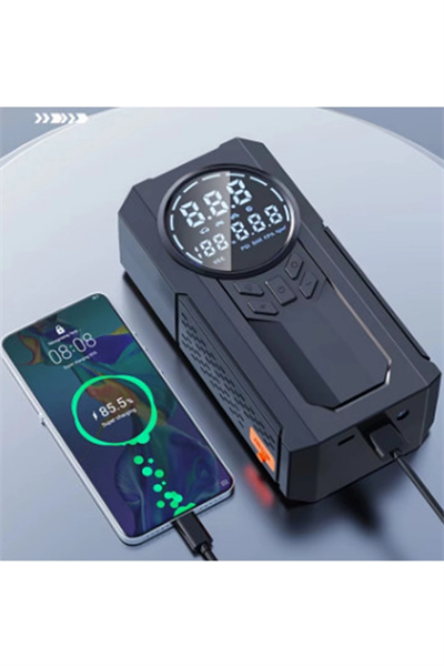 Şarjlı 8.000 Mah Taşınabilir Çanta Araç Akü Şarj Takviyeli Işıklı Hava Kompresörü Powerbankli