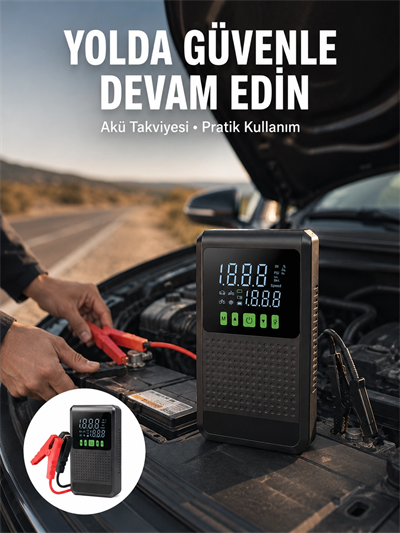 Şarjlı Araç Akü Takviyeli Hava Pompası Powerbank Özellikli Yeni Nesil