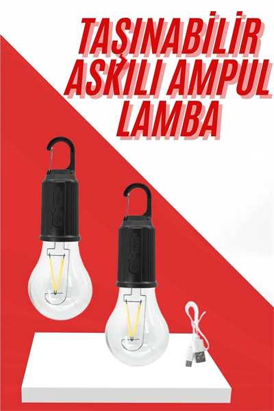 Şarjlı Aydınlatma Ampul Tasarımlı Ambians Işık Askılı Kamp Lambası