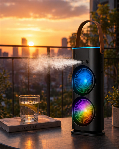Şarjlı Buharlı Serinletici Fan RGB Işıklı Çift Pervaneli Masa Fanı