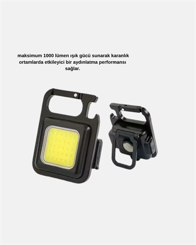 Şarjlı COB LED Anahtarlık Fener – 4 Modlu, Manyetik ve Katlanabilir Standlı