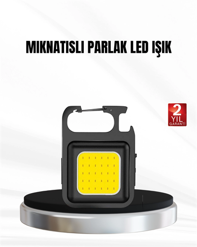 Şarjlı COB LED Anahtarlık Fener – 4 Modlu, Manyetik ve Katlanabilir Standlı