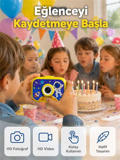 Şarjlı Çocuk Dijital Kamera Ön Arka Kamera Destekli HD Fotoğraf Video Çekimi Mini Tripodlu
