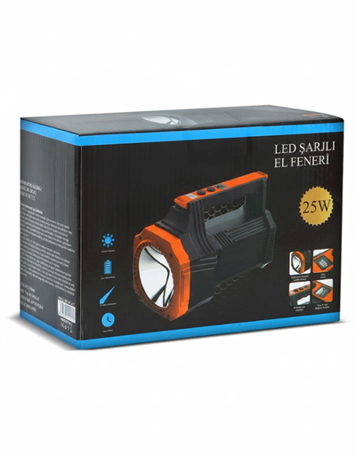 Şarjlı Dev Boy El Feneri 25w Süper Parlak Led El Lambası Kamp, Av Ve Güvenlik İçin İdeal