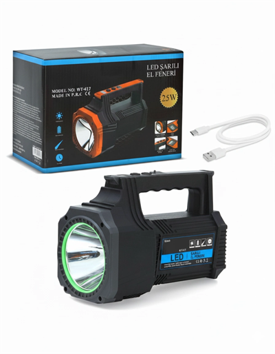 Şarjlı Dev Boy El Feneri 25w Süper Parlak Led El Lambası Kamp, Av Ve Güvenlik İçin İdeal