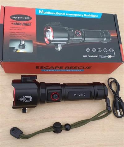 Şarjlı El Feneri  Yüksek Güçlü LED Işık USB ile Şarj ESCAPE RESCUE (3936)