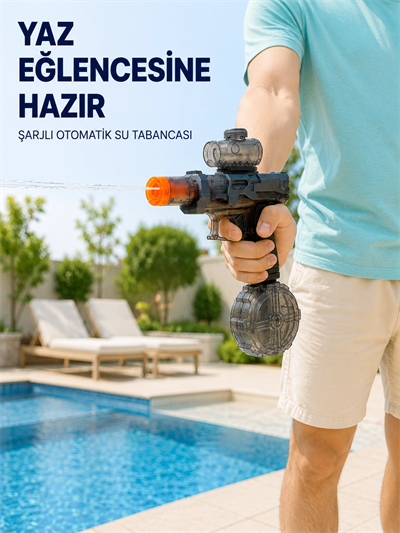 Şarjlı Elektrikli Su Tabancası Yuvarlak Su Hazneli Otomatik Sürekli Atışlı