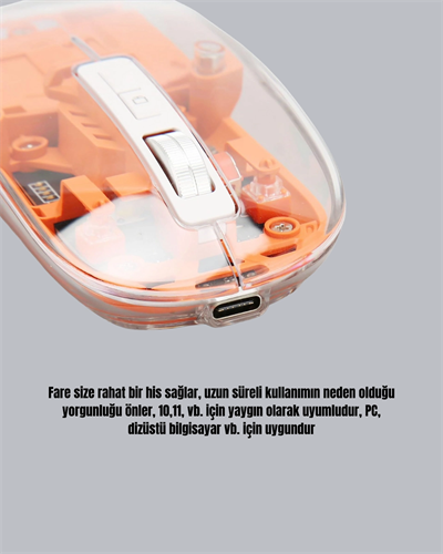 Şarjlı Ergonomik Fare – 1600 DPI, Sessiz Tıklama Özellikli