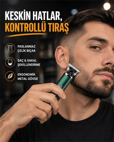 Şarjlı Erkek Tıraş Makinesi – 180 Dakika Pil Ömrü, 2.5 Saat Hızlı Şarj, USB ve Powerbank Uyumlu