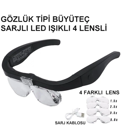 Şarjlı Gözlük Büyüteç 4 Farklı Lens -11537dc