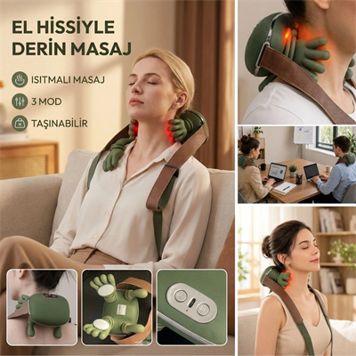 Şarjlı Isıtmalı Boyun Ve Omuz Masaj Aleti Parmak Hareketini Taklit Eden Yoğurma Masaj Cihazı Bx40