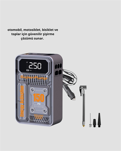 Şarjlı Kablosuz Hava Pompası – 150 PSI Basınç, LED Ekran ve 6000mAh Batarya