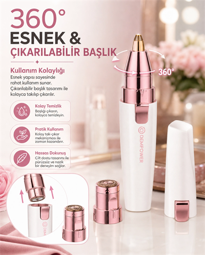 Şarjlı Kadın Tüy Alma Cihazı Kaş Düzeltici Başlıklı Hassas Epilasyon Makinesi