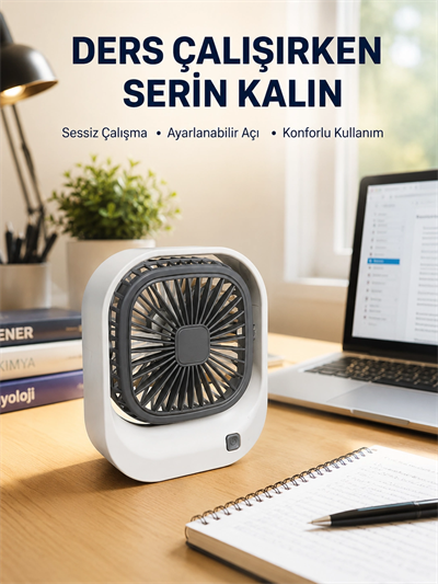 Şarjlı Masaüstü Fan 3 Kademeli Güçlü Hava Akışı