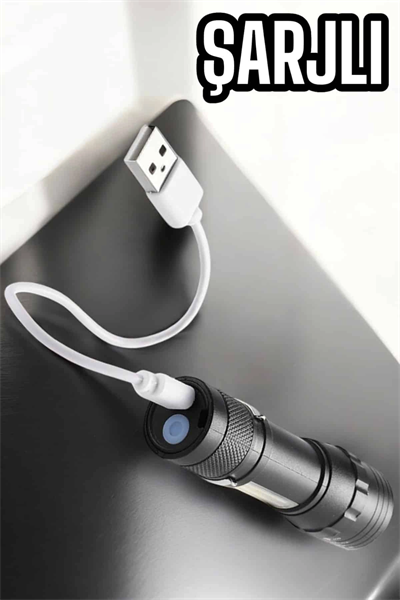 Şarjlı Metal Zoomlu El Feneri Işıldak Led Işık Taşınabilir El Lambası