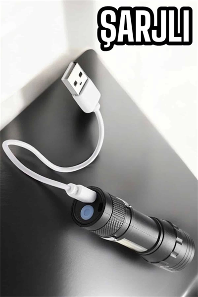 Şarjlı Metal Zoomlu El Feneri Işıldak Led Işık Taşınabilir El Lambası