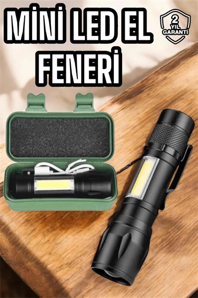 Şarjlı Metal Zoomlu El Feneri Işıldak Led Işık Taşınabilir El Lambası