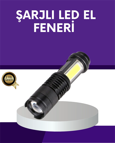 Şarjlı Mini LED El Feneri 2000 Lümen Su Geçirmez