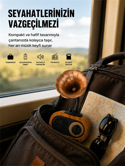 Şarjlı Mini Retro Radyo Bluetooth Hoparlör Çoklu Bağlantı Seçenekli Yeni Nesil