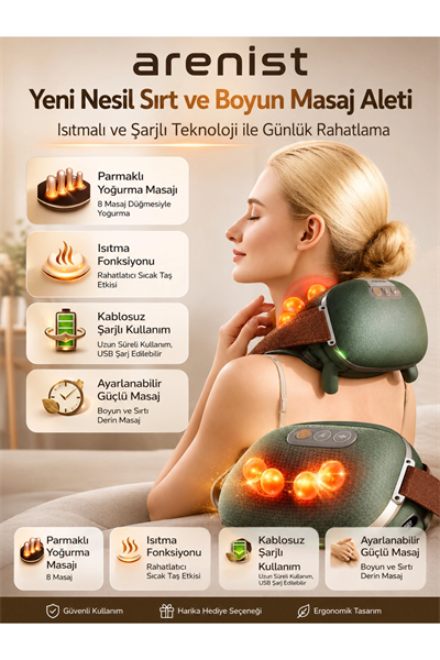 Şarjlı Parmak Hissi Masaj Cihazı Isıtmalı Boyun Sırt Omuz Bacak Kullanımı Rahat Model