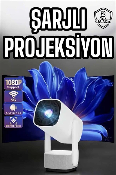 Şarjlı Projeksiyon Oyun Sinema Projektörü 4K HD Görüntü Kaliteli Yeni Nesil