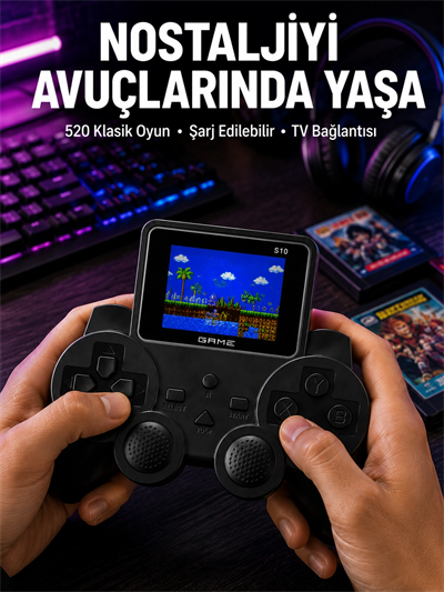 Şarjlı Retro Gamepad Oyun Konsolu 520 Oyunlu TV Çıkışlı El Konsolu