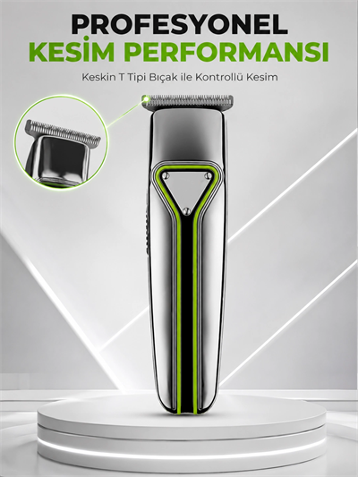 Şarjlı Saç Sakal Tıraş Makinesi T Başlıklı 1 2 3 mm Taraklı Kablolu ve Kablosuz Kullanım