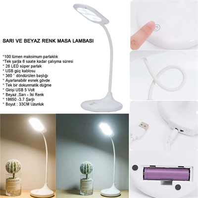 Şarjlı Sarı Ve Beyaz Renk Masa Lambasi Wt-005