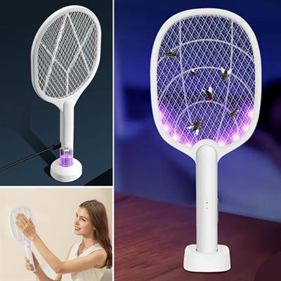 Şarjlı Sinek Öldürücü Masaüstü Standlı,Mor Işık Sinek Kovucu Raket 5w (3936)