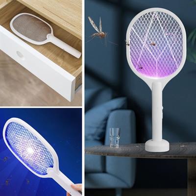 Şarjlı Sinek Öldürücü Masaüstü Standlı,Mor Işık Sinek Kovucu Raket 5w (3936)