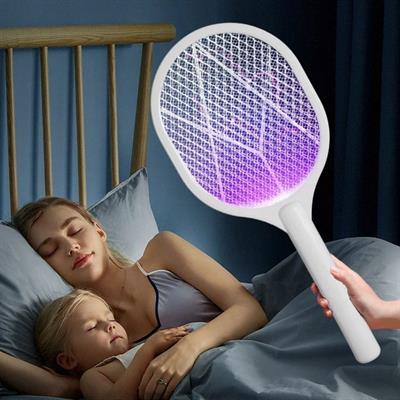 Şarjlı Sinek Öldürücü Masaüstü Standlı,Mor Işık Sinek Kovucu Raket 5w (3936)
