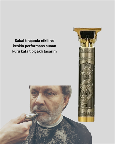 Şarjlı T Bıçaklı Saç ve Sakal Tıraş Makinesi – 3 Başlıklı, Güçlü Motorlu, 2 Saat Kullanım