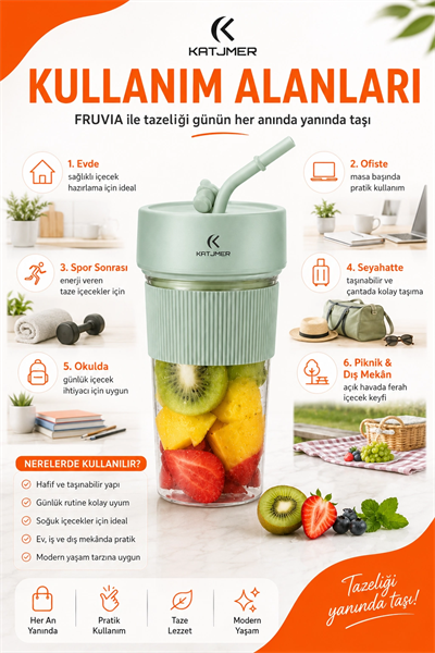 Şarjlı Taşınabilir Meyve Sıkacağı Pipetli Hazneli Pratik Smoothie Blender Bardağı