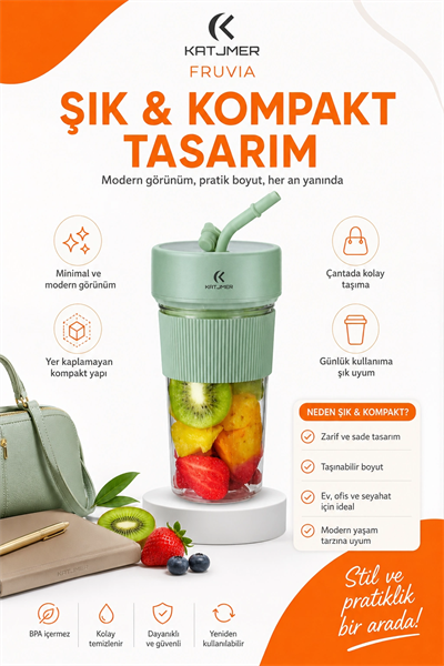 Şarjlı Taşınabilir Meyve Sıkacağı Pipetli Hazneli Pratik Smoothie Blender Bardağı
