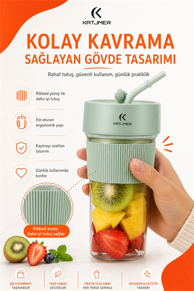 Şarjlı Taşınabilir Meyve Sıkacağı Pipetli Hazneli Pratik Smoothie Blender Bardağı