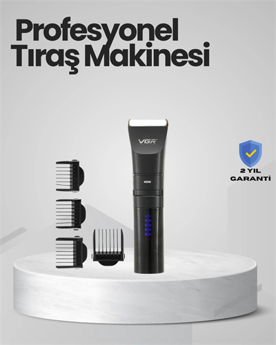 Şarjlı Tıraş Makinesi –Dijital Ekranlı, Hızlı Şarjlı, Profesyonel Kesim Seti