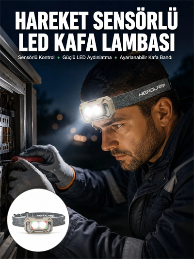 Şarjlı Wave Sensörlü LED Kafa Feneri Outdoor Kullanım Yeni Nesil